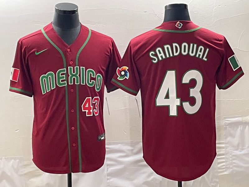 Men 2023 World Cub Mexico #43 Sandoual Red Nike MLB Jersey1